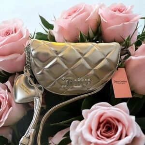 Juicy Couture Gold Quilted Silver Crossbody NEW Pretty Game Strong Bag